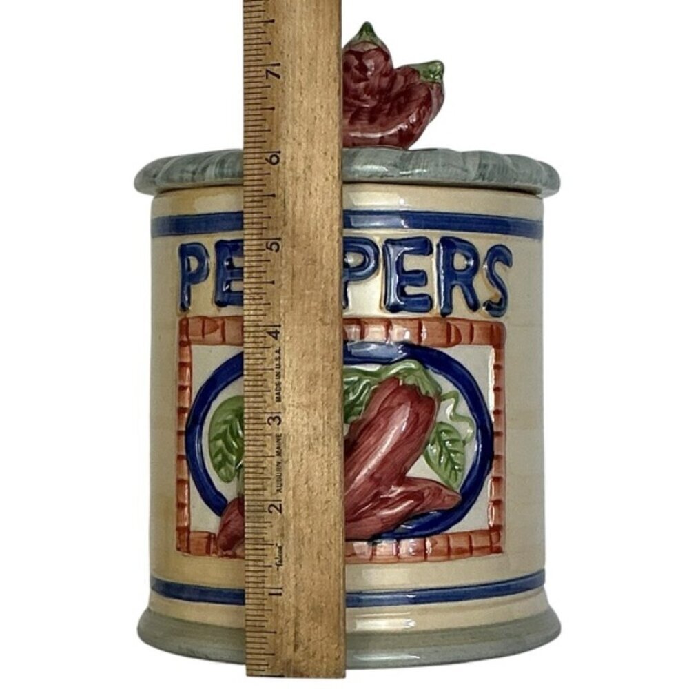 Vintage Pepper Canister Farmhouse Stoneware with Lid Multicolor 4 Cup 7 1/2” H - Picture 3 of 16